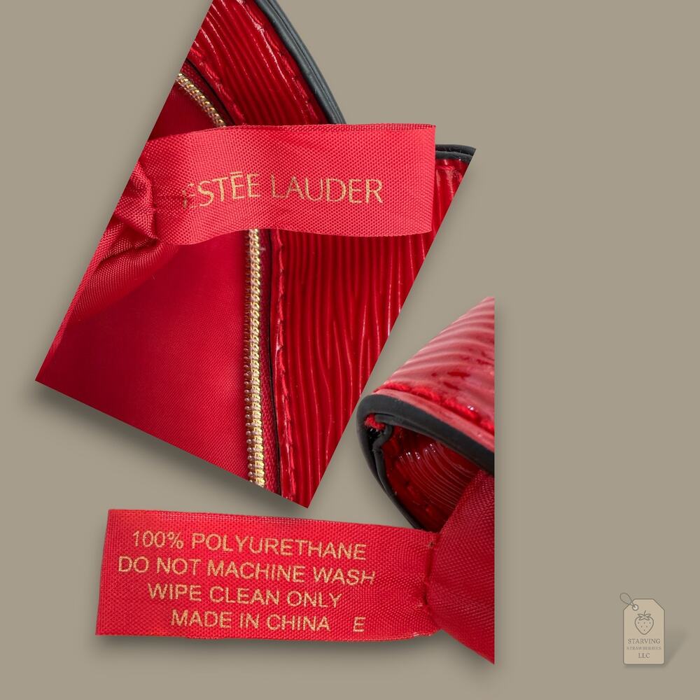 Estée Lauder Red Faux Epi Leather Cosmetic Bag Trapezoid Makeup Pouch L: 10.25" - Picture 5 of 5
